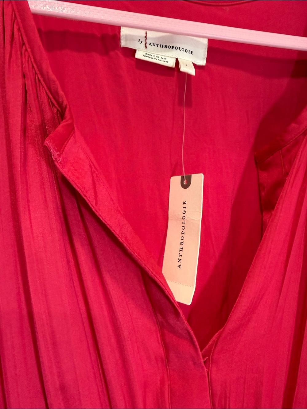 Anthropologie Somerset Maxi Dress Pink Satin Smocked Waist Pockets NWT L - Picture 12 of 14